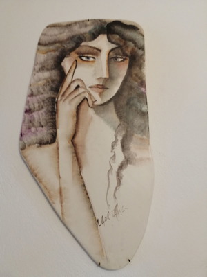 Ceramic painting frame used, portrait by Katerina Georganta 1990