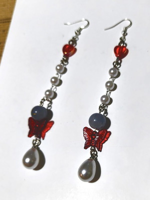 Princess Butterfly Earrings with Stainless Steel Hooks, Red and White