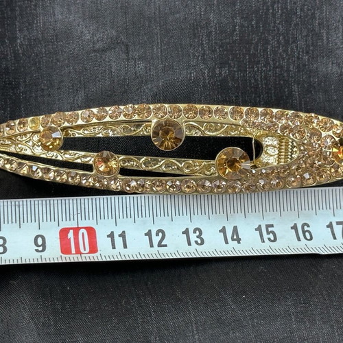 Hair clip new, metal with gold crystals