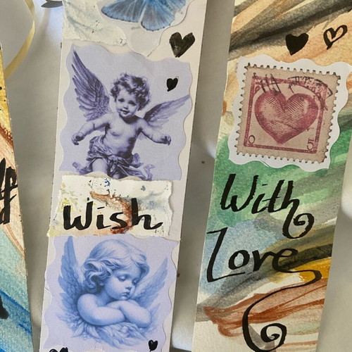 Handmade bookmarks pack of 4, watercolor and collage