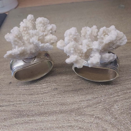 Hans Turnwald napkin rings with white coral, like new