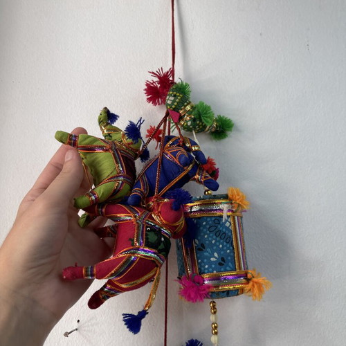 Ethnic Boho Wall Hanging Decorative Elephants and Bells like new