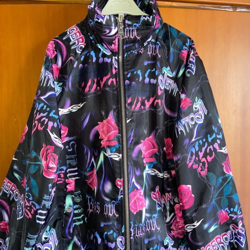 Bershka jacket with designs black, purple, pink like new, M-L