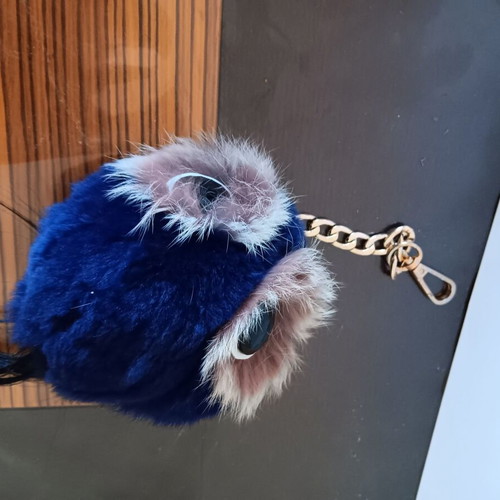 Soft owl keychain used, blue and purple
