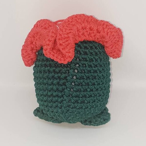 Handmade crocheted frog face doll with red hat new