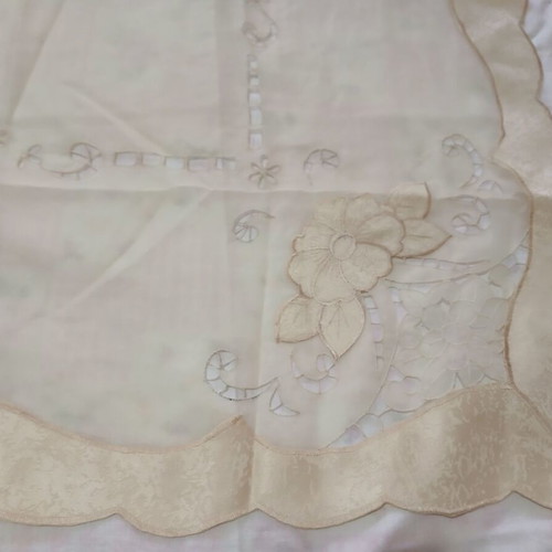 Set Kare 7 Pieces Champagne Organza New with Cutwork and Fringes