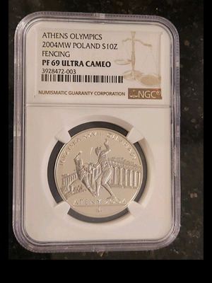 Полша 10 Zloty 2004 Олимпийски игри Атина Фехтовка Сребро 925 нова