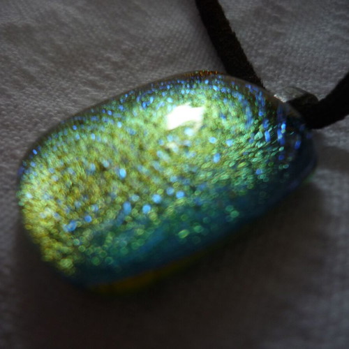 Pendant necklace made of dichroic glass like new, yellow orange colors