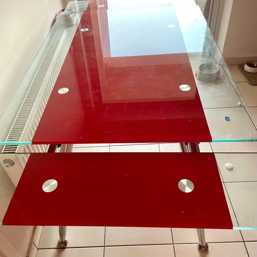 Dining table red tempered glass extendable like new