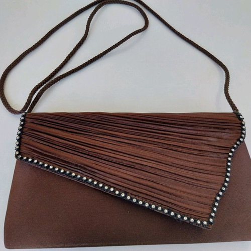 Women's envelope bag used, brown velvet, 23x13 cm