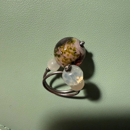 Murano glass and moonstone ring new, silver multicolor