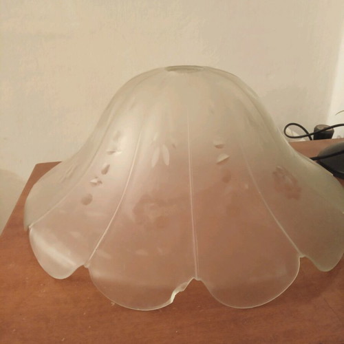 Ceiling light glass used, frosted with carved designs diameter 40