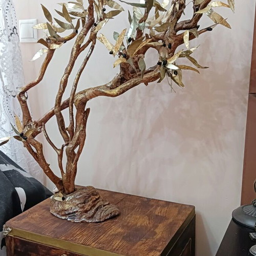 Decorative olive tree handmade from driftwood and metal