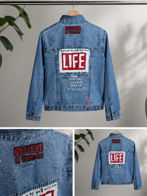 Hand-Painted Denim Jacket used, size S, unique street-style design