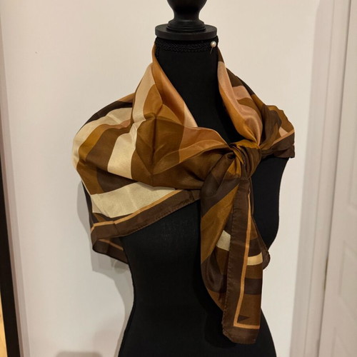 Scarf shawl unused, 100% silk, beige and brown