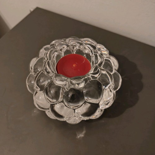 Orrefors Raspberry crystal bowl and candleholder like new