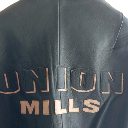 Union Mills Leather Bomber Jacket new beige green