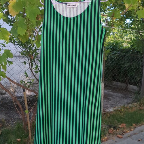 Makó striped dress like new, green and blue, size L