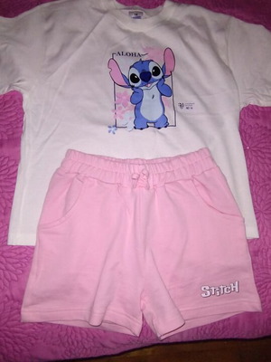 Children's Stitch T-Shirt and Shorts Set Size 14 New, 100% Cotton