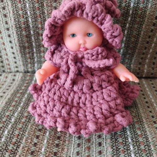 Vintage doll with handmade crochet dress