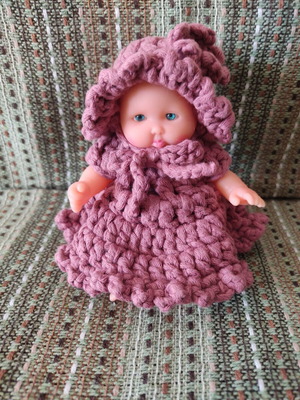 Vintage doll with handmade crochet dress