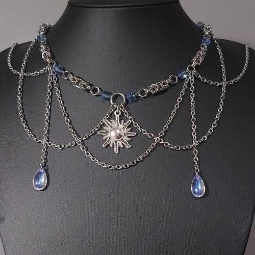 Sunshine Chainmail Necklace stainless steel with turquoise and silver beads made to order
