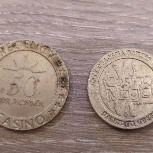 Greek casino tokens used, pack of 3, 50 drachma