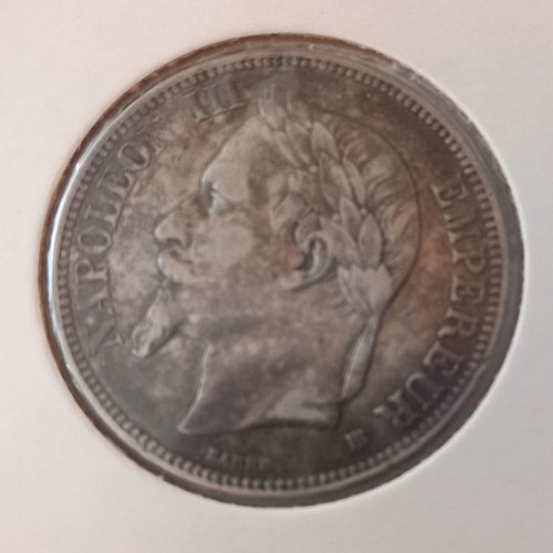 Silver coin 5 francs France 1868 used