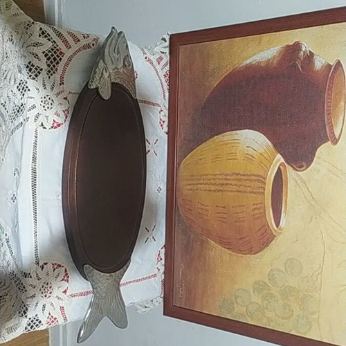 Vintage fish serving tray, wood