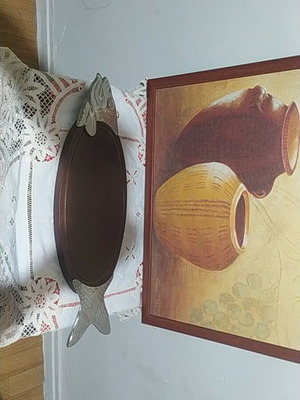 Vintage fish serving tray, wood