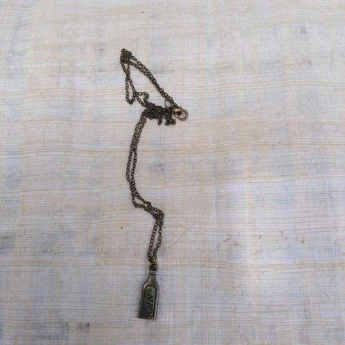 Vintage bottle necklace, bronze color with chain