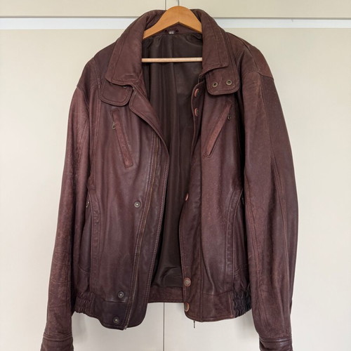 Vintage leather jacket μεταχειρισμένο, νούμερο 54, ζεστό καφέ