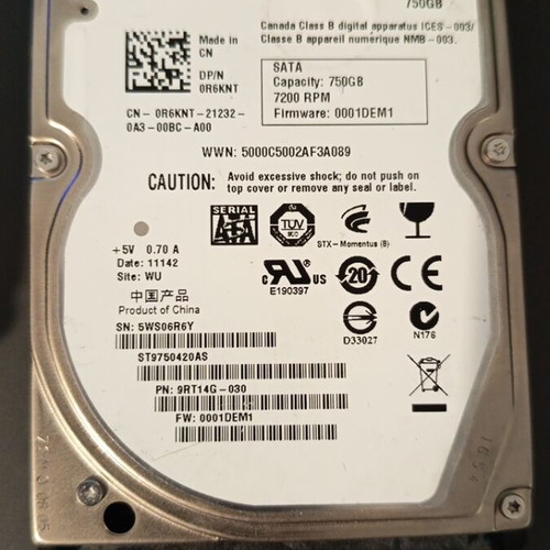 Seagate 750GB HDD used