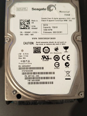 Seagate 750GB HDD used