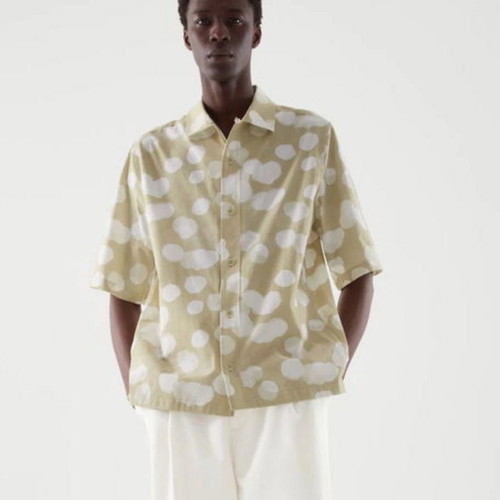 COS Cotton Seersucker Shirt like new, short sleeve, beige with white dots