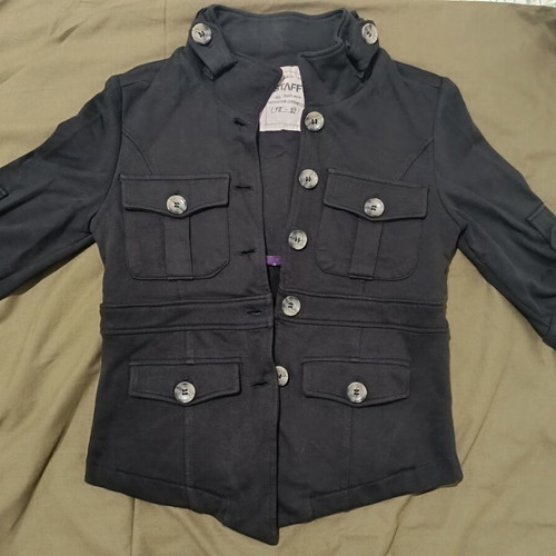 Staff Gallery women's mid-length military style jacket black, like new