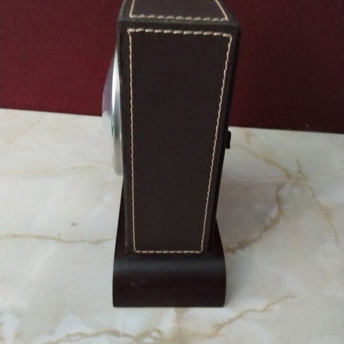 Vintage Alpha - Omega desk clock with leather cover like new