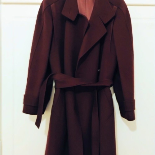 Schurwoll long wool coat, burgundy, size L