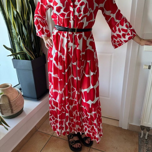 No name printed dress like new, white and red