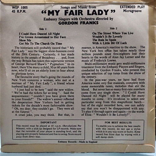 My Fair Lady 45rpm record used, excellent cover