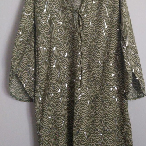 Diamond women's maxi dress with pearls like new, size L, khaki green