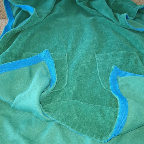 Sugarfree sleeveless terry top with hood like new, green and turquoise, size 12-14