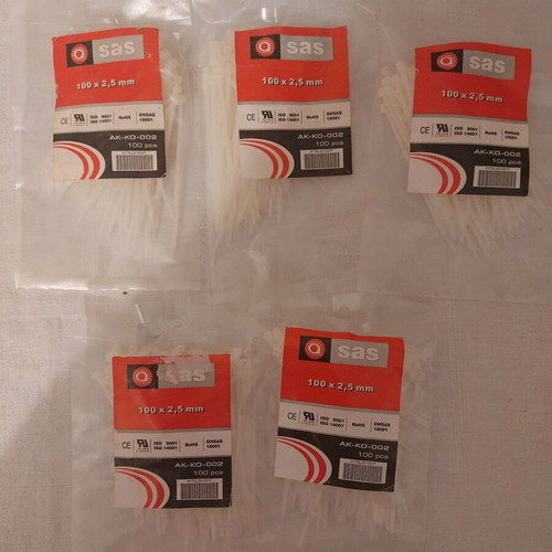 SAS white cable ties 100x2.5 mm, pack of 5x100 pieces, new