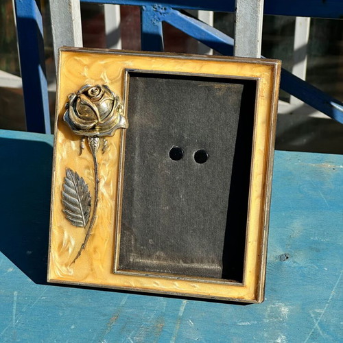 Vintage photo frame with embossed rose used, table and wall mount