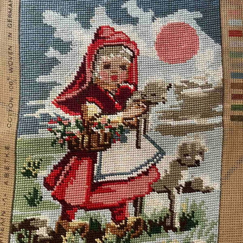 Handmade framed textile artwork like new, 0.31x0.22 m
