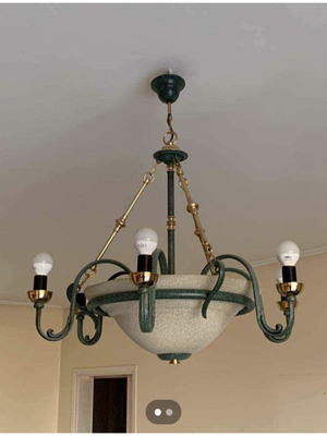 Vintage ceiling chandeliers set of 2 used, 6-light green bronze metal