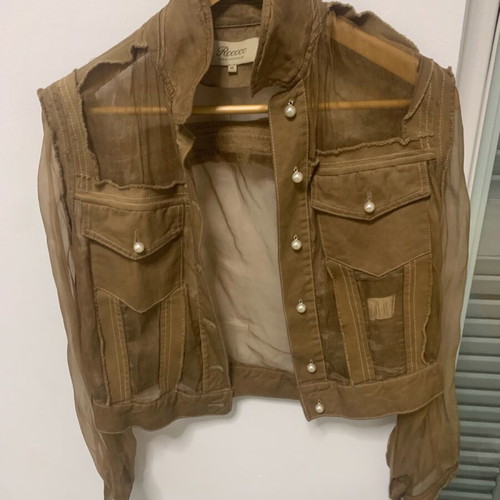 Rococo khaki jacket with transparency and pearls like new, size medium