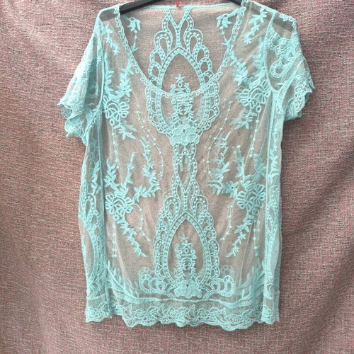 Summer lace blouse used, turquoise, size L-XL