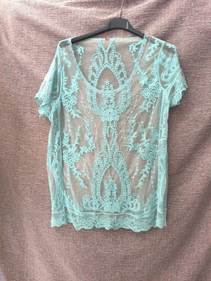 Summer lace blouse used, turquoise, size L-XL