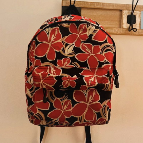 Floral backpack, black and red